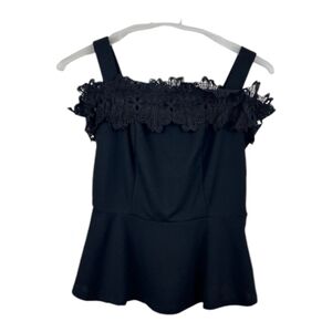Cleo Black Lace Detail Off-the-shoulder Peplum Top